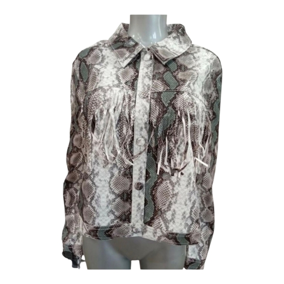 Choosy Jackets & Blazers - Chic Snake Print Jacket with Fringe Size: XL